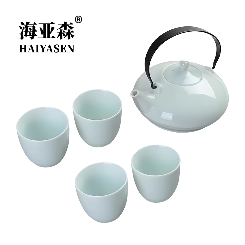 海亚森 TK-3113 森禧集陶瓷茶器一壶四杯带茶盘(内含茶夹茶巾)亚朵款(计价单位:套)青色 白色