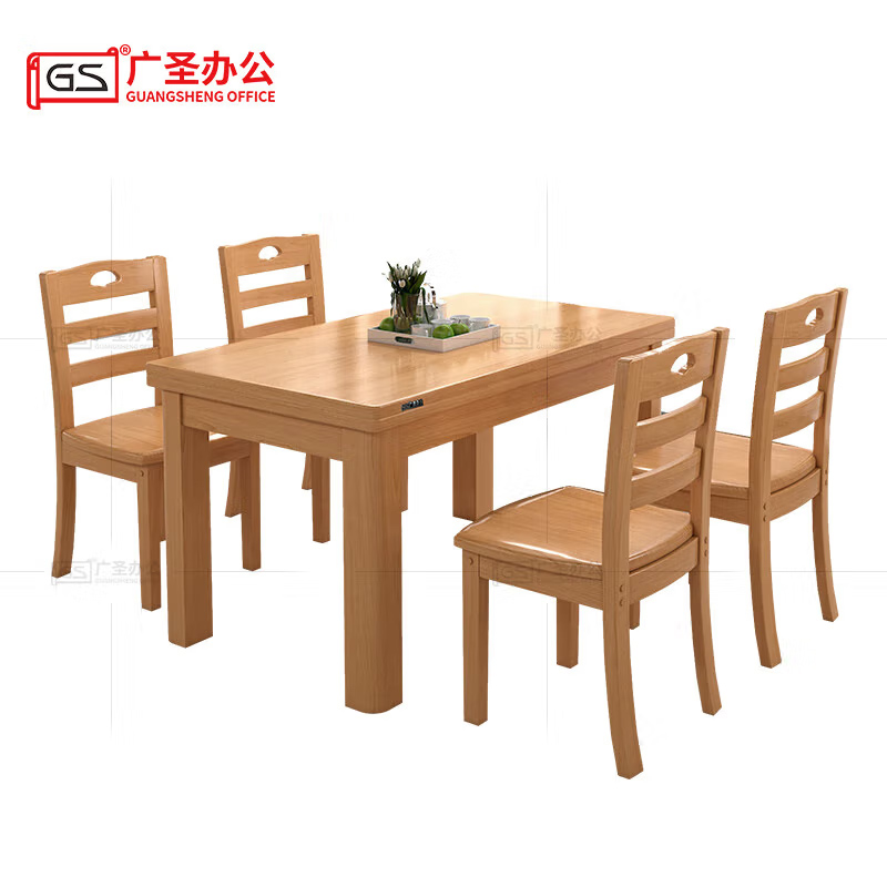 GS广圣 实木餐桌椅食堂餐桌1.45米1桌4椅 CB0304 套高清大图