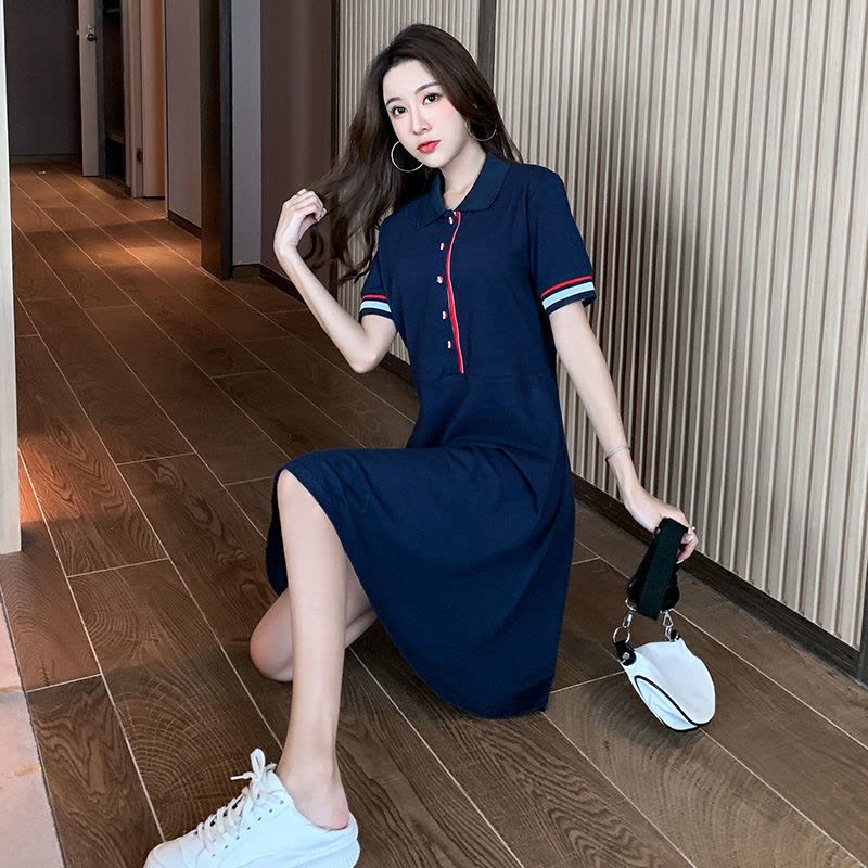 真维斯polo裙连衣裙女夏季2022新款法式学院风a字裙子收腰中长裙图片
