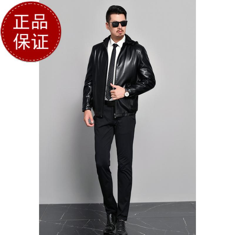 免费试穿 海宁真皮连帽皮衣男真皮绵羊皮夹克男外套2024新款潮流帅气机车服海宁真皮绵羊皮高清大图