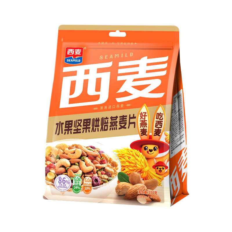 [休闲燕麦]西麦水果坚果烘焙燕麦片350g*2袋装即食早餐代餐速食休闲零食燕麦脆非油炸非膨化西澳阳光