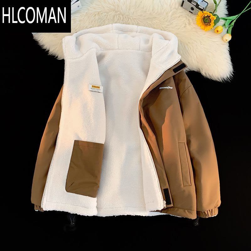 HLCOMAN双面穿羔绒棉衣外套男女冬季休闲宽松百搭情侣加绒p暖显瘦棉袄图片