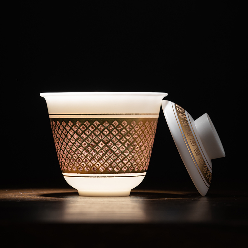 苏氏陶瓷(SUSHI CERAMICS)冰种秦器茶具二才盖碗带两杯小套组非遗传承人陈国再作品功夫茶具