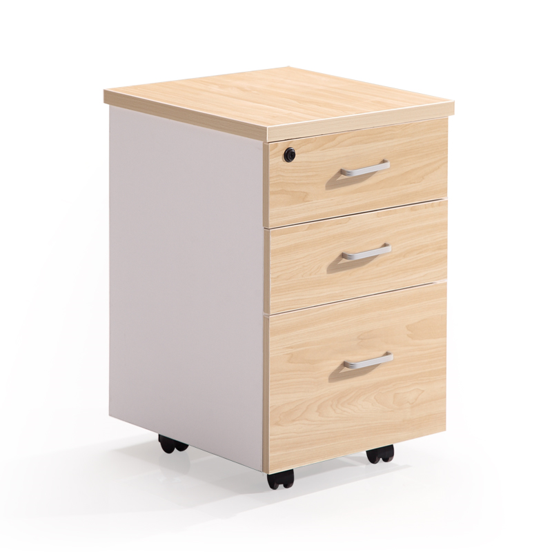 易企采 办公三抽活动柜文件柜活动柜储物矮柜员工移动木制柜子带锁三