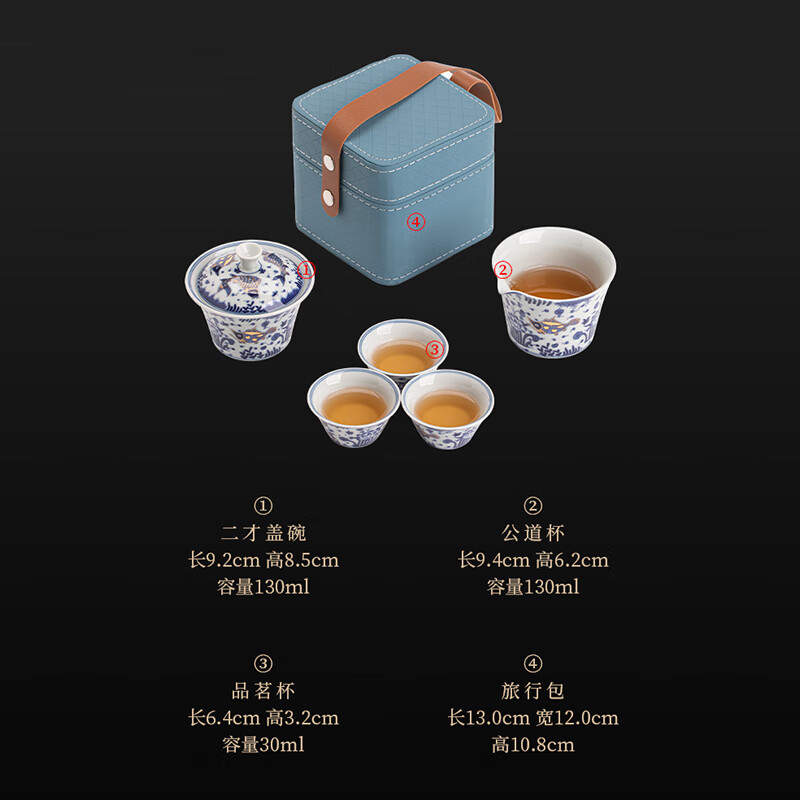 苏氏陶瓷/SUSHI CERAMICS J1072 描金鱼藻纹盖碗旅行茶具 (单位:套)高清大图