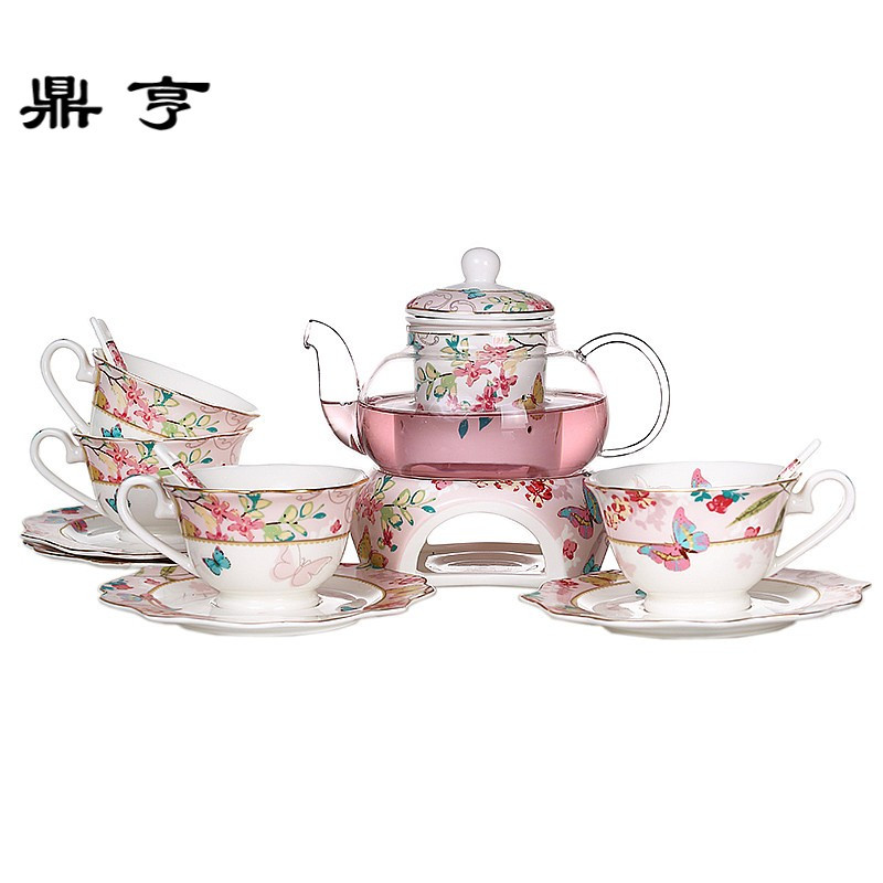 鼎亨欧式花茶茶具套装 透明玻璃煮水果茶壶加热底座 英式下午茶家