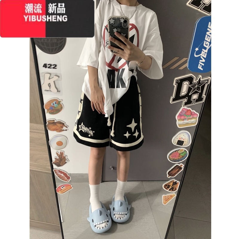 YIBUSHENG国潮牌美式星星运动短裤女季2024新款休闲裤宽松高街五分篮球裤高清大图