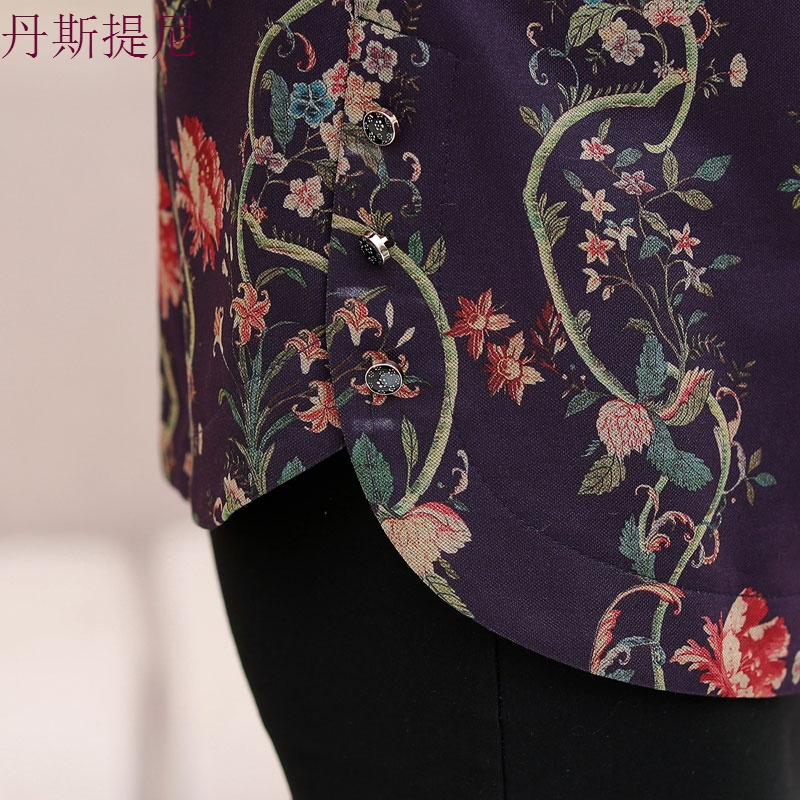 中年女长袖上衣2018秋季妈妈新款印花衬衣短款中老年女装春秋衬衫