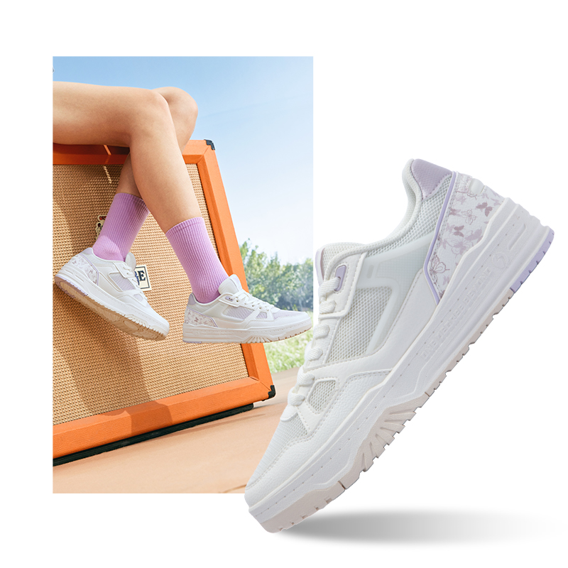 361°女鞋小白鞋透气不闷脚运动鞋网面鞋子休闲鞋板鞋 羽毛白/晨曦粉紫 35码