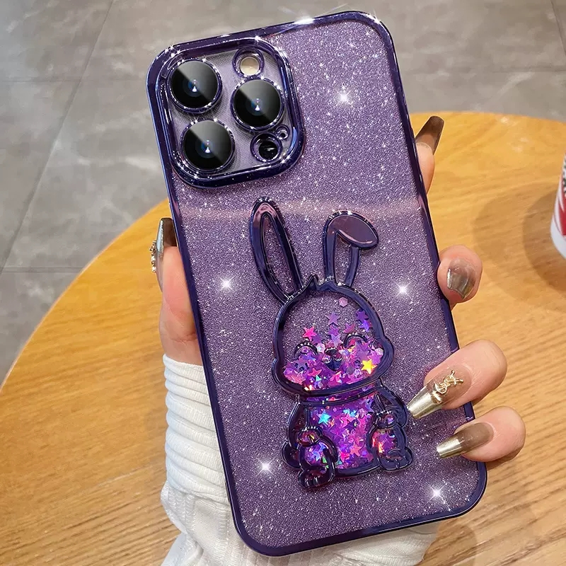 安美宝苹果14pro手机壳立体流沙兔子iphone14promax新款13pm带镜头膜