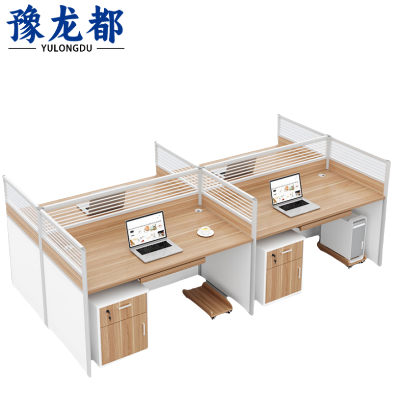 豫龙都屏风办公桌四人+柜套高清大图