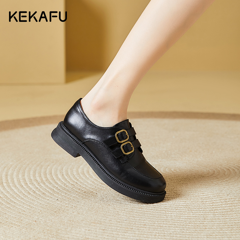 珂卡芙黑色乐福鞋女2024新款春季配裙子软底单鞋复古英伦风小皮鞋