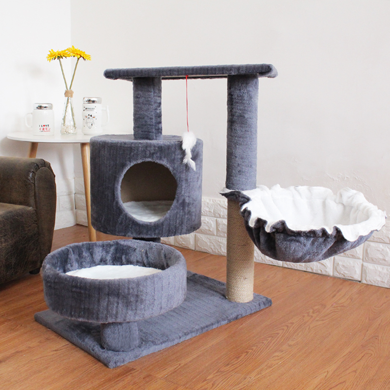 猫咪用品四季猫爬架猫窝猫树实木一体小型猫架抓柱板带窝跳台猫屋高清大图