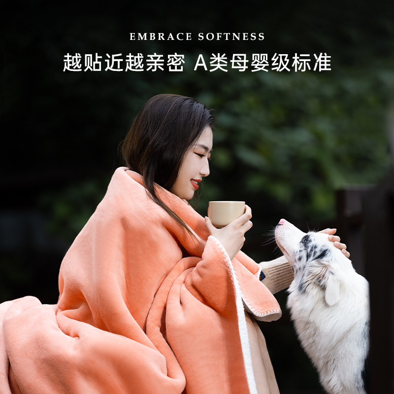 POKALEN(普卡兰)双面珊瑚绒毛毯加厚冬季毯子午休毯法兰绒毛毯被床单绒毯小毯子空调毯办公室午睡毯沙发午休盖毯高清大图