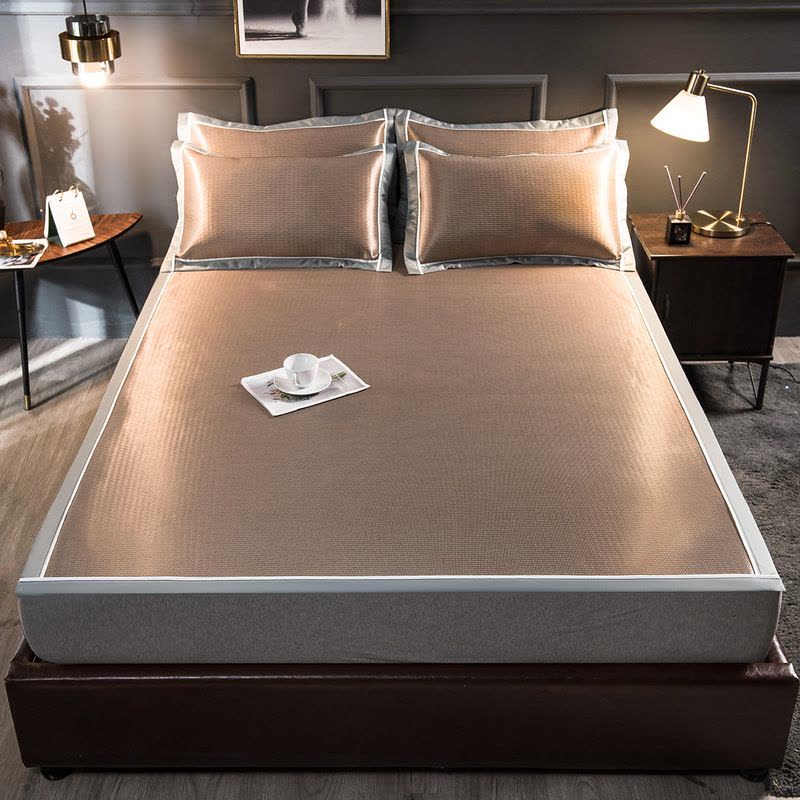 2022新款1200D加密纯色碳光席冰丝软席冰丝凉席三件套图片