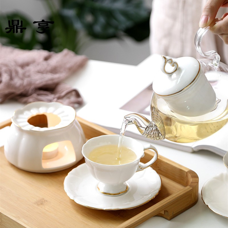 鼎亨欧式花茶壶煮水果茶壶套装陶瓷玻璃温茶炉红茶花茶具蜡烛可