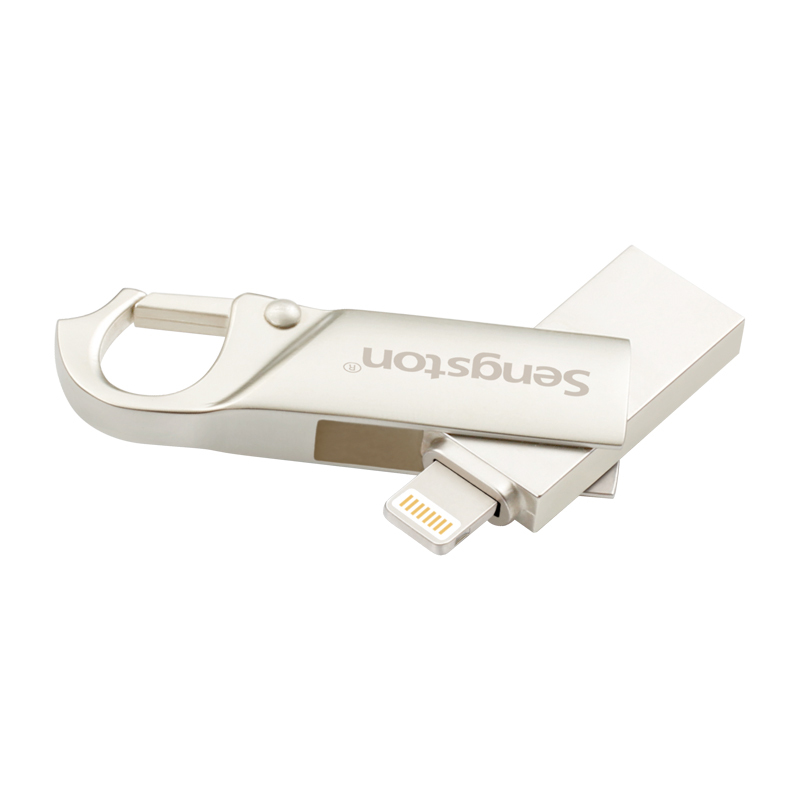 iDiskk胜士顿 苹果手机U盘 USB2.0 OTG017 银色 usb苹果双接头龙虾扣金属旋转U盘 128GB