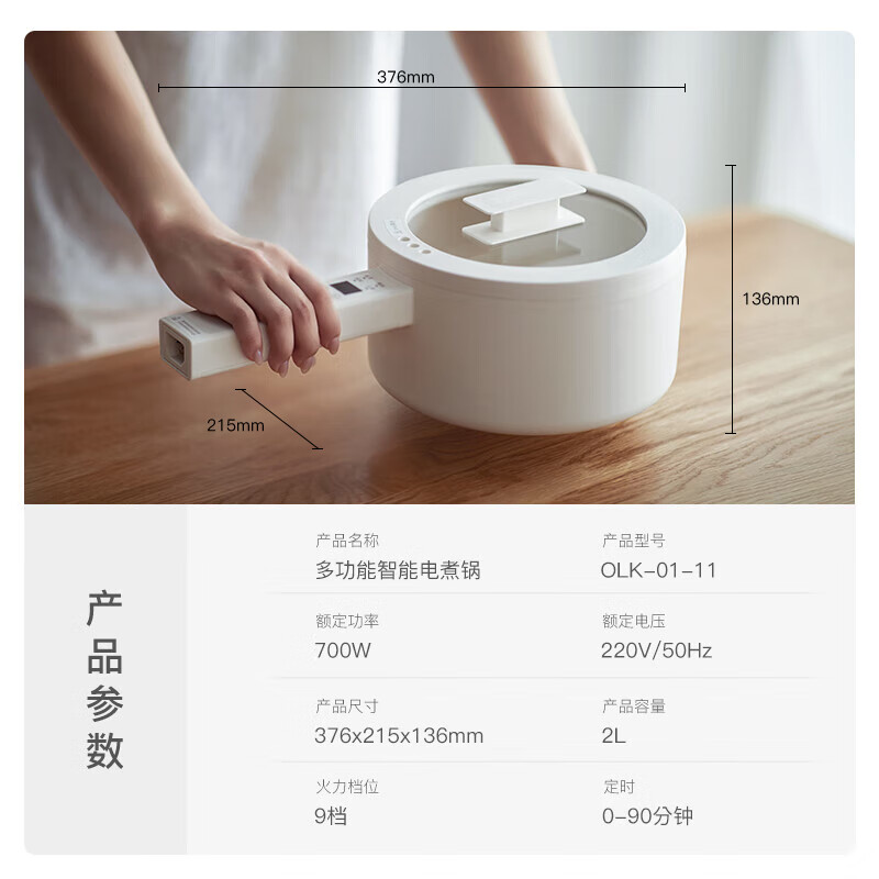 olayks.立时2L电煮锅OLK-01-11(DZG00508电脑款带笼)陶白高清大图