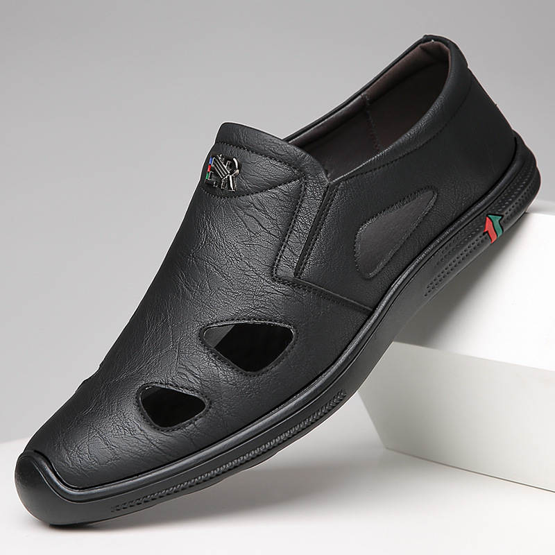 奥康2024夏季新款男士日常休闲皮鞋男镂空透气皮凉鞋软皮软底男鞋