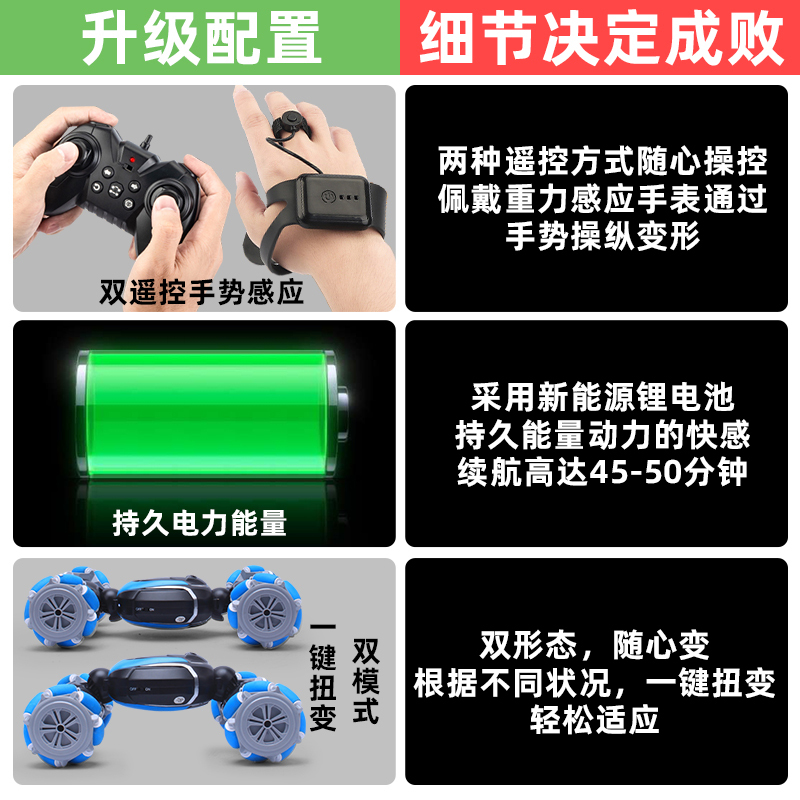 JJR/C特技扭变车D610B [科技蓝_特大号]手柄单控+普通轮+灯光/手势感应变形扭变车儿童玩具生日礼品