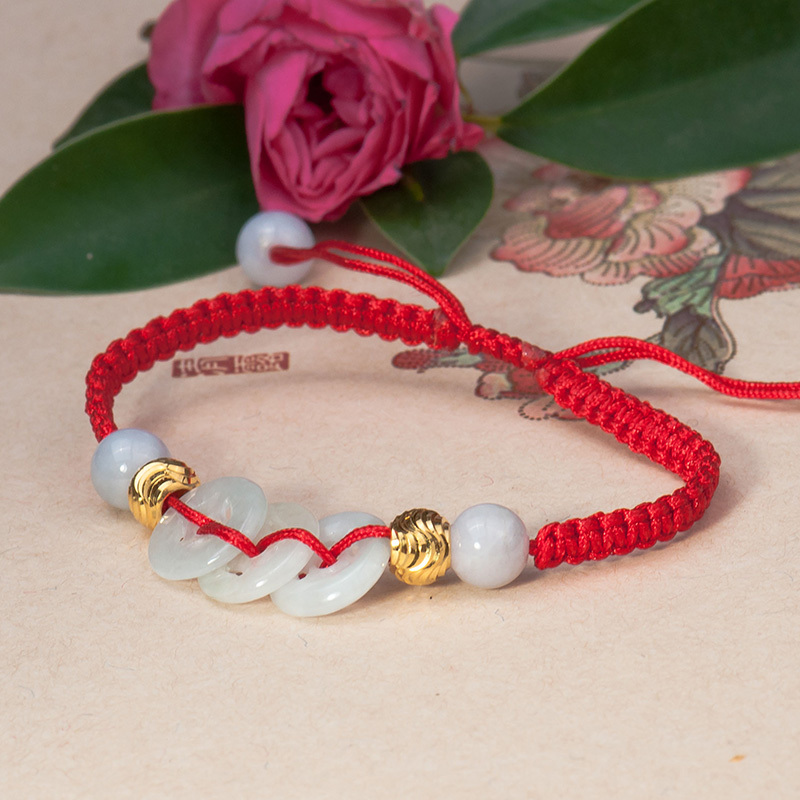 梦克拉钱币翡翠足金路路通手链diy编织手工制作财运发达