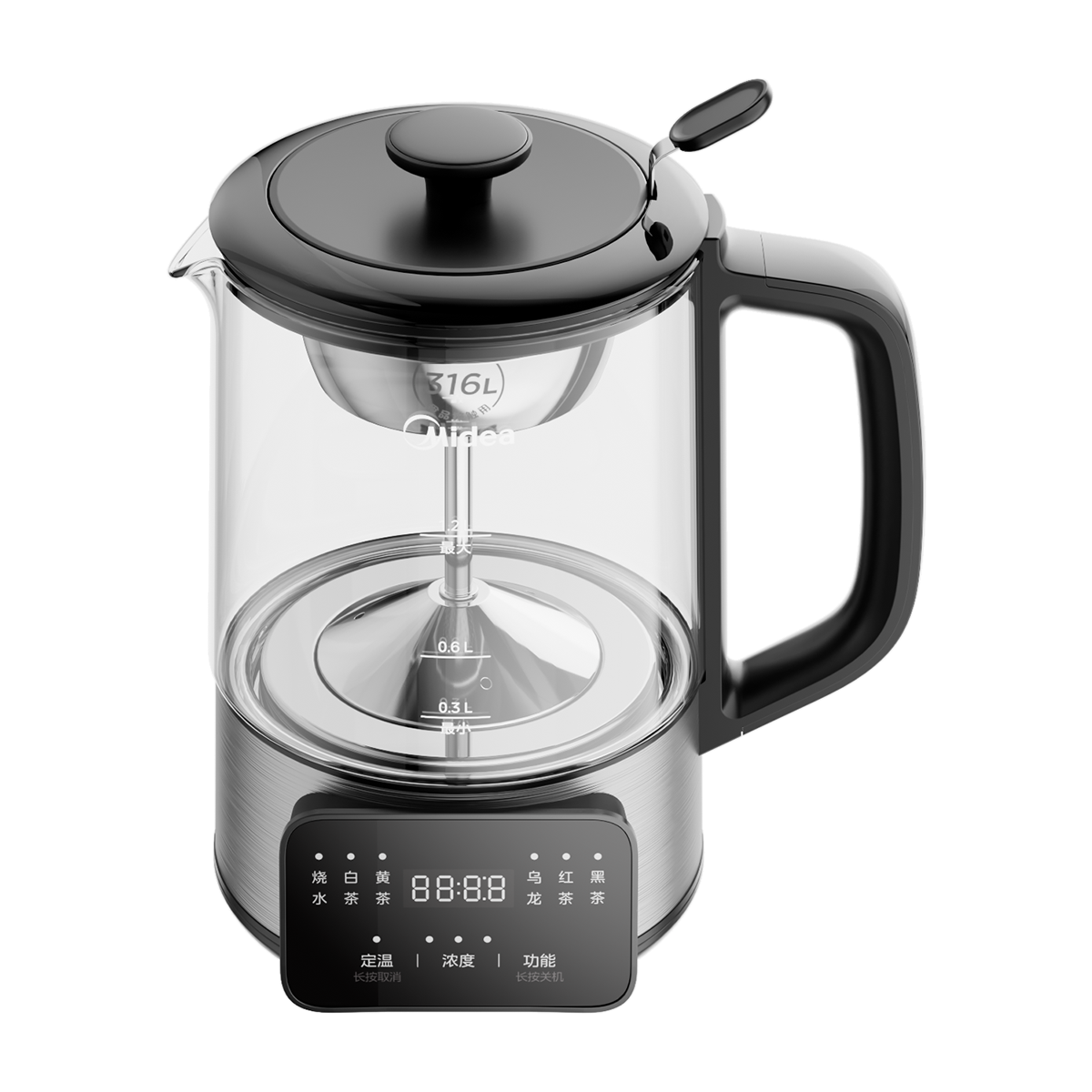 美的煮茶器煮茶壶1.2L家用养生壶恒温壶316L不锈钢泡茶壶烧水煮茶一体喷淋式轻音煮茶 MK-C10-Pro3高清大图