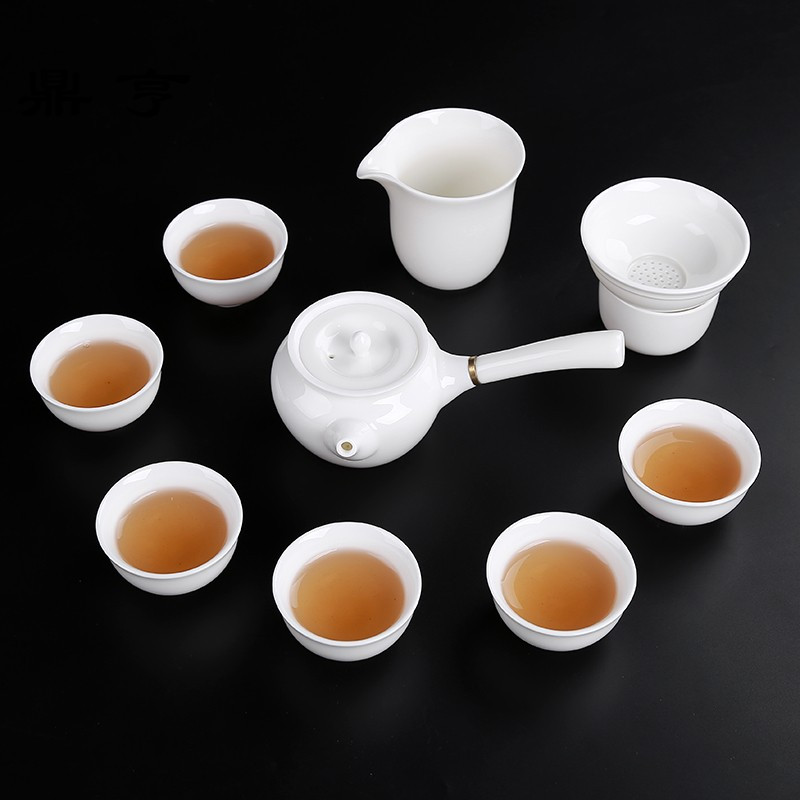 鼎亨中国白德化侧把壶白瓷功夫茶具套装整套手工羊脂玉瓷侧把茶壶