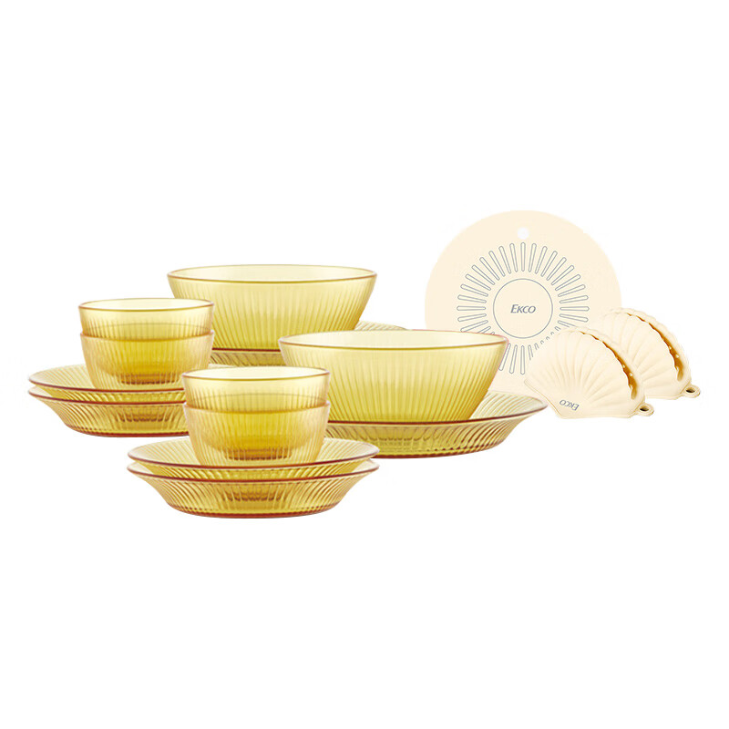 康宁Corelle Brands SN晶尊系列餐具套装 琥珀色耐高温精致餐具套组 15件组4.83kg