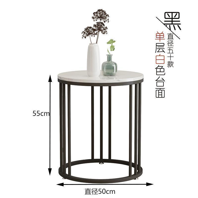 森美人轻奢大理石边几现代小茶几角几客厅沙发卧室边柜北欧小圆边桌 直径50高55【单层雅士白黑色架】