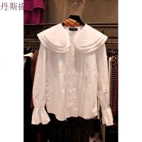 娃娃领荷叶边白色衬衫女春秋季新款休闲百搭学生衬衬衣韩范上衣潮白色