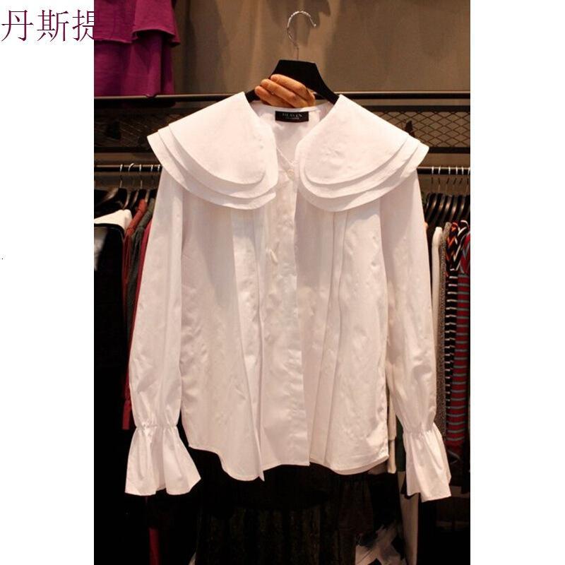 娃娃领荷叶边白色衬衫女春秋季新款休闲百搭学生衬衬衣韩范上衣潮白色