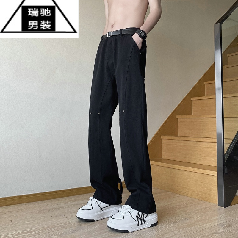 希杰狮王美式夏季薄款牛仔裤男士按扣设计感修身裤子vibe潮流高街直筒长裤