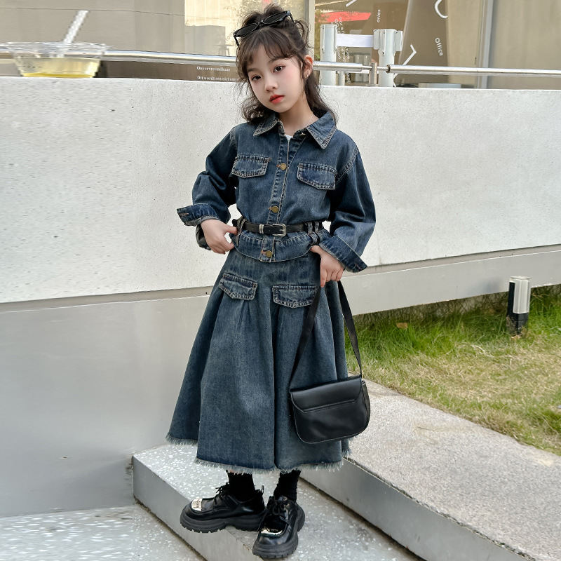 女童牛仔套装秋装新款儿童洋气外套衣服时髦春秋季女孩裙子潮