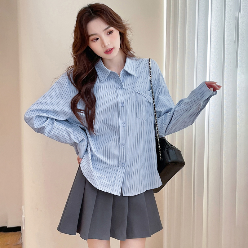 唐狮早秋新款女衬衫条纹休闲高级办公室女衬衫外套显瘦百搭d