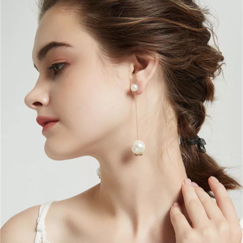 珍珠耳环小香风耳环小s同款大小名媛风耳环长款流苏吊珠女耳夹珍珠