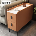欧梵森 沙发边柜侧边柜岩板边几小茶几轻奢储物柜现代简约小户型客厅收纳柜床头柜实木茶水柜 【爱马仕橙】80cm岩板边柜