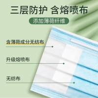 海氏海诺 50只独立装夏季薄款一次性透气无纺布清新防护口罩成人款薄荷清凉口罩