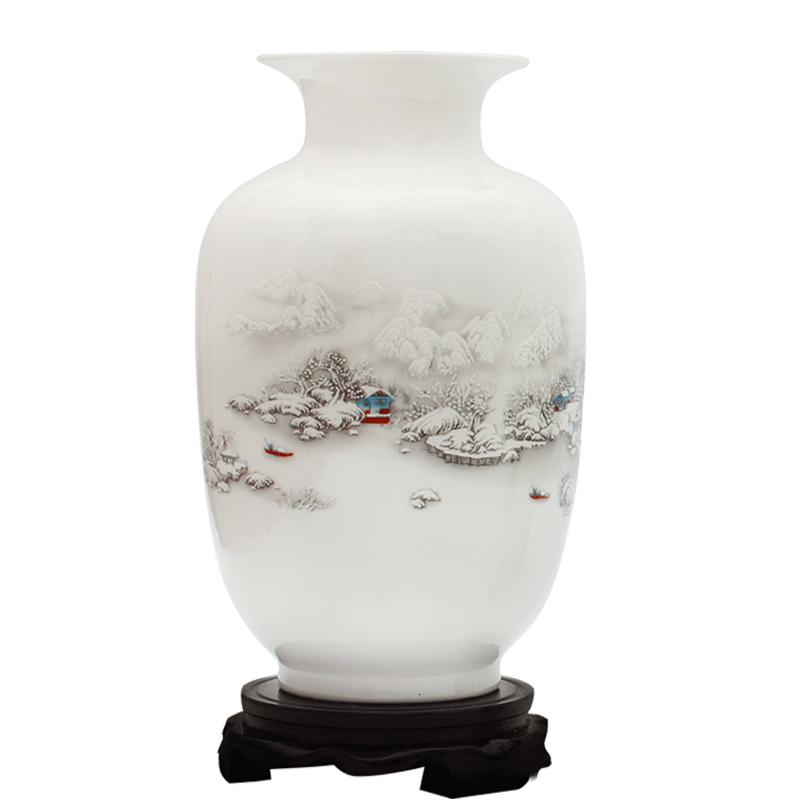 景德镇陶瓷器花瓶 落地大号仿古清明上河图青花瓷瓶酒店客厅摆件 三维工匠 雪景葫芦瓶+底座高清大图