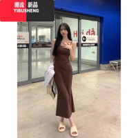 YIBUSHENG红色吊带裙辣妹连衣裙女季性感长裙修身包臀裙御姐风裙子小妈妹 L 咖色