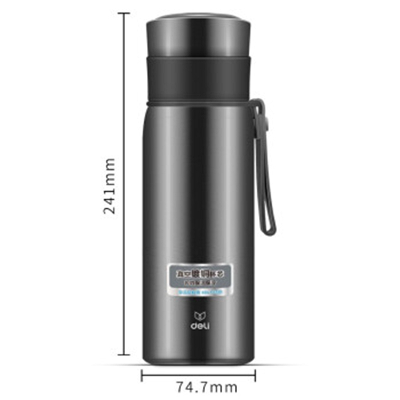 得力(deli) 6147 500ml 真空不锈钢保温杯 深灰色