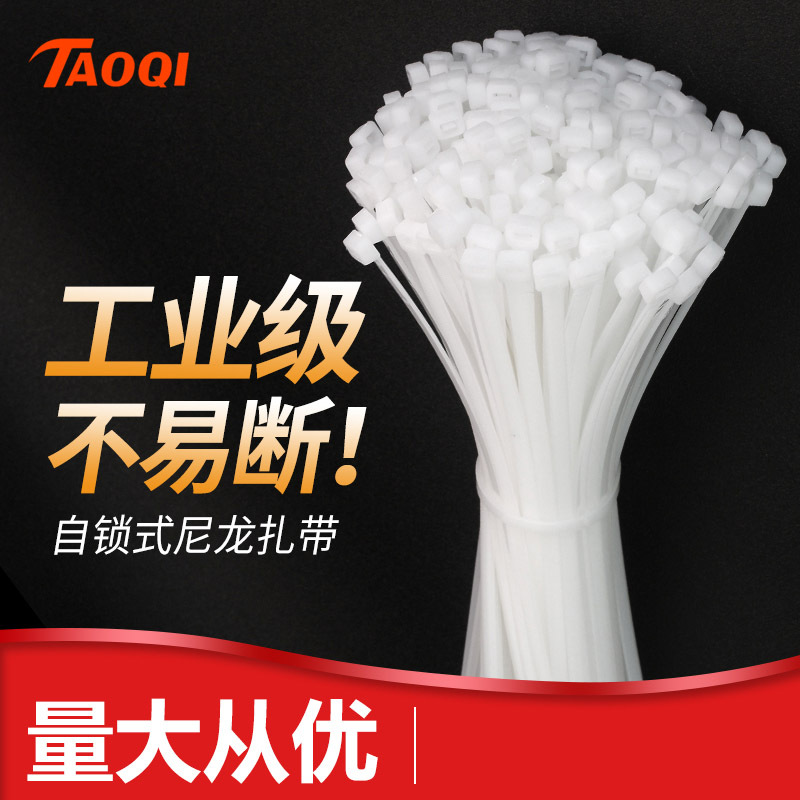 TAOQI 自锁式尼龙扎带4*300mm塑料固定扎线带电线捆扎线束带强力白色