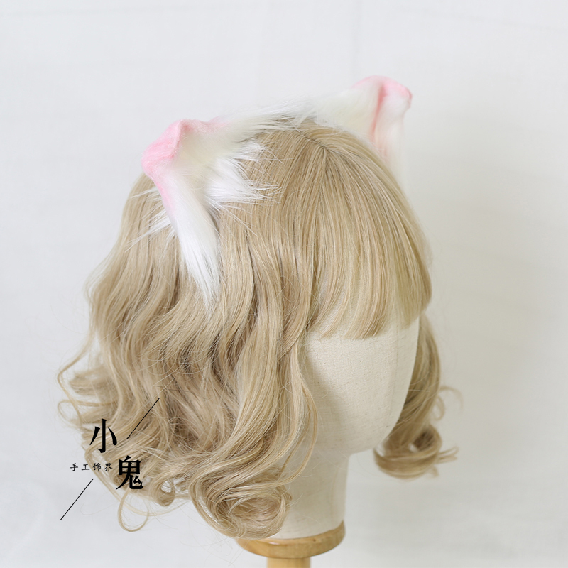 兽耳lo娘头饰洛丽塔软妹头饰可爱猫娘cos发箍对夹白猫耳粉耳蜗一对