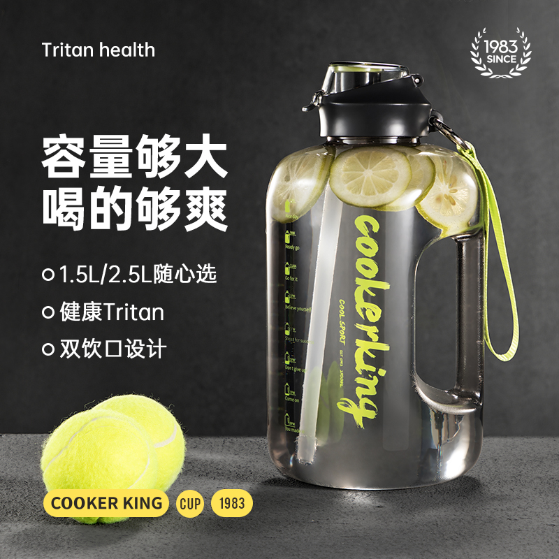 炊大皇高颜值带吸管提环大容量简约户外便携提手水杯随行杯塑料杯顿顿桶双饮口男女生户外运动防摔耐用SX15A1