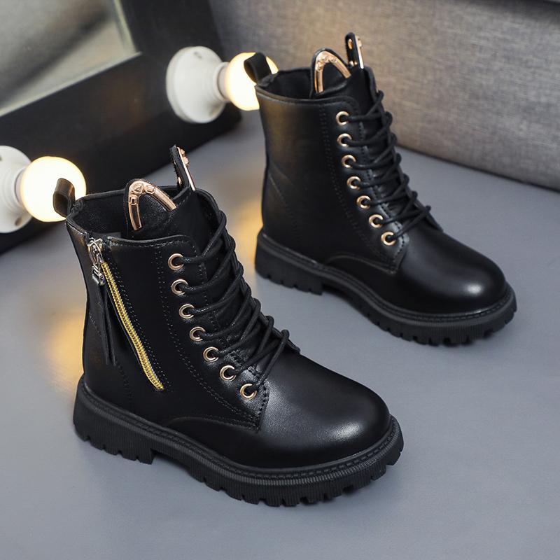 邦塞斯秋冬新款拉链马丁皮靴保暖加绒马丁鞋单鞋防滑防水鞋时尚百搭女