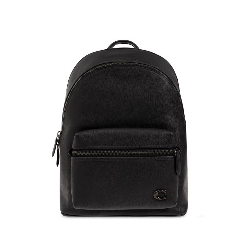 COACH男款皮质logo设计拉链前袋可调节肩带商务休闲双肩包