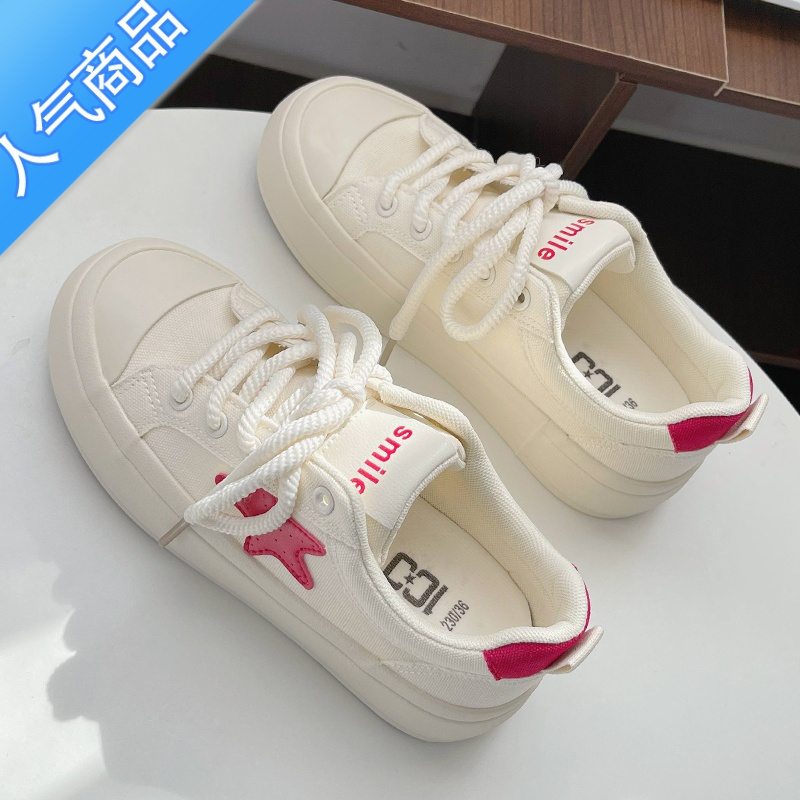 SUNTEK帆布鞋女ins潮2023夏季薄款小众百搭透气小白鞋韩版厚底休闲板鞋