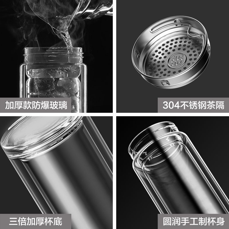 家柏饰(CORATED)双层玻璃杯加厚便携定做水杯印字广告杯批发小礼品茶水杯定制logo 紫红色330ml高清大图