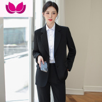 七斓正装女套装大学生宽松休闲时尚气质西装套装教资面试职业西服外套 XL120-130斤 黑色外套+裤子