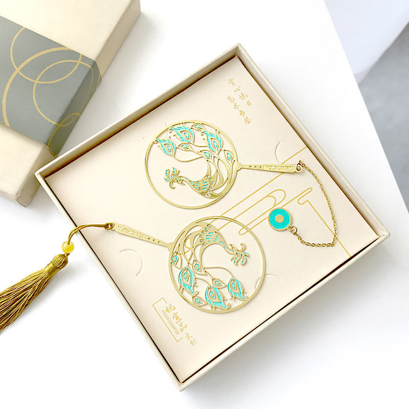 羽毛孔雀书签古典中国风金属书签创意文艺礼品送礼送老师