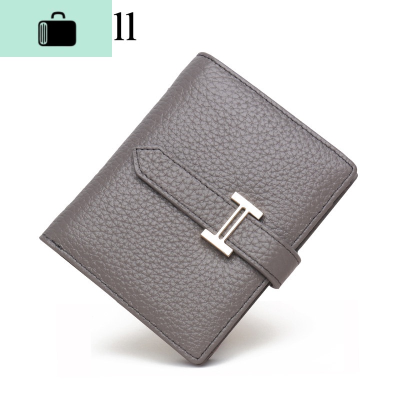 钱包女短款真皮简约折叠两折女士2020新款小钱夹皮夹防盗刷卡包薄NEWLAKE 灰色